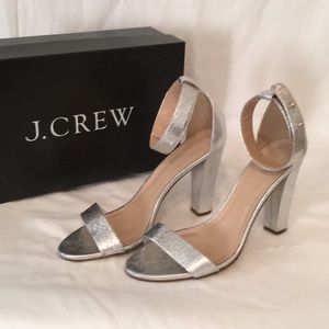 J Crew Silver Ankle Strap High Heel